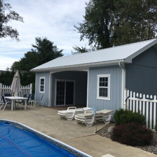 16x30 gable end view, pool shed storage area across from kitchenette. 16x30 gable end view, pool shed storage area across from kitchenette.