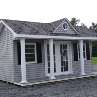 12x18 7' Dormer pool house with pillared porch, pre-hung French doors 12x18 7' Dormer pool house with pillared porch, pre-hung French doors