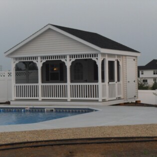 14x18 Vinyl pool house, screened porch, 11 lite door 14x18 Vinyl pool house, screened porch, 11 lite door