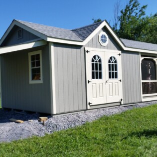 12x30 Wood pond house, 11 lite fiberglass doors, screened porch, gable end lean-to 12x30 Wood pond house, 11 lite fiberglass doors, screened porch, gable end lean-to