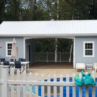 16x30 SmartSide build on site pool house, vaulted ceiling, composite decking, sliding patio door to kitchenette 16x30 SmartSide build on site pool house, vaulted ceiling, composite decking, sliding patio door to kitchenette