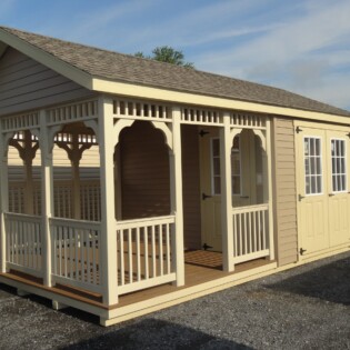 12x22 Vinyl pool house, tan vinyl open porch, 9 lite doors 12x22 Vinyl pool house, tan vinyl open porch, 9 lite doors