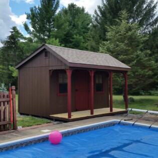 12 x 16 Smartside pool house with a sitting porch for shade and relaxation