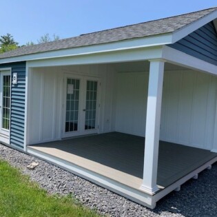 12 x 24 Pool House, modular unit, fully finished interior space, insulated windows, doors, spray foam under floor, electric package, shaded deck.
