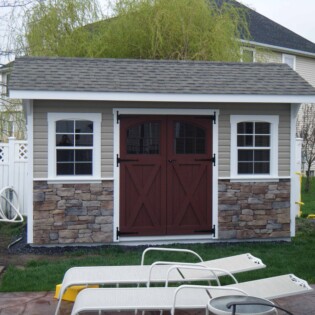 Just need a place to hold all the pool equiptment and supplies this 10 x 14 stone front Quaker works great and has plenty of curb appeal